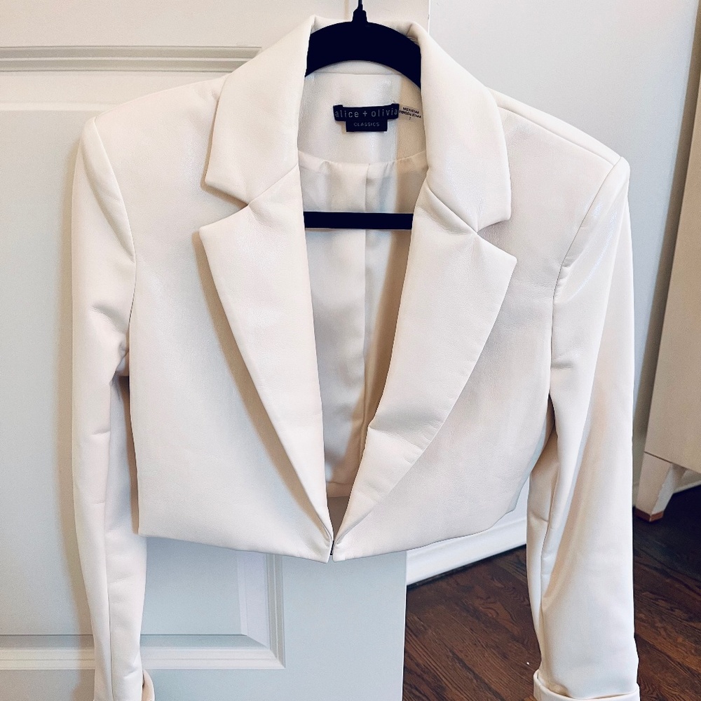 Alice & Olivia White Vegan Leather Jacket - size 2